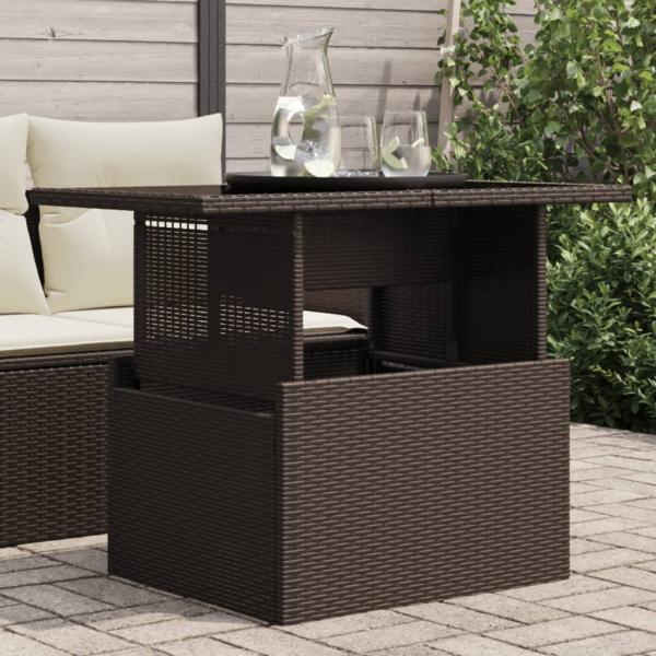 ARDEBO.de - Gartentisch mit Glasplatte Braun 100x55x73 cm Poly Rattan