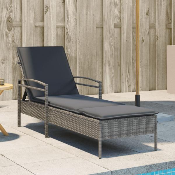 ARDEBO.de - Sonnenliege mit Auflage Grau 63x200x81 cm Poly Rattan