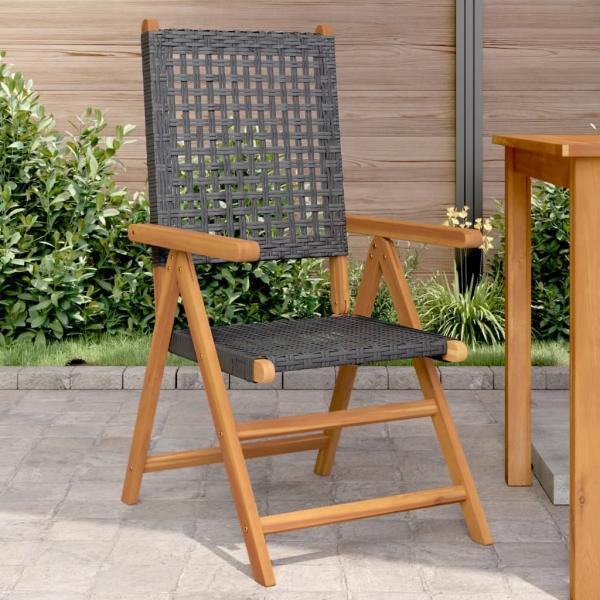 ARDEBO.de - Gartenstühle 2 Stk. Schwarz Massivholz Akazie und Poly Rattan