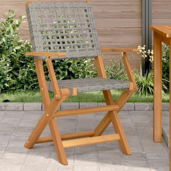 ARDEBO.de - Gartenstühle 2 Stk. Grau Massivholz Akazie und Poly Rattan