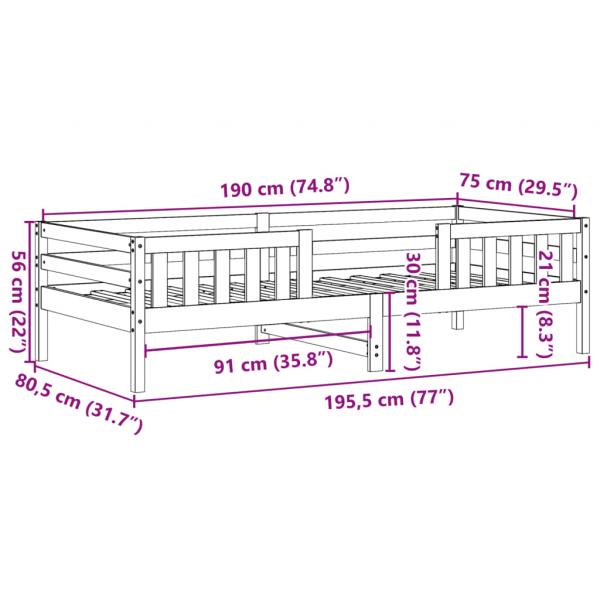 Massivholzbett ohne Matratze 75x190 cm Kiefernholz