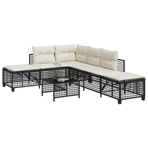 ARDEBO.de - 3-tlg. Garten-Ecksofa-Set mit Kissen Schwarz Poly Rattan