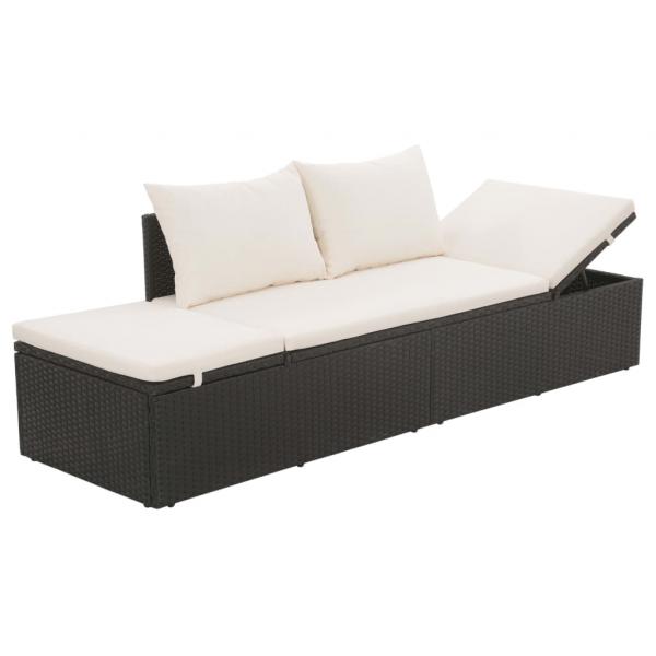 ARDEBO.de - Outdoor-Lounge-Bett mit Polster & Kissen Poly Rattan Schwarz