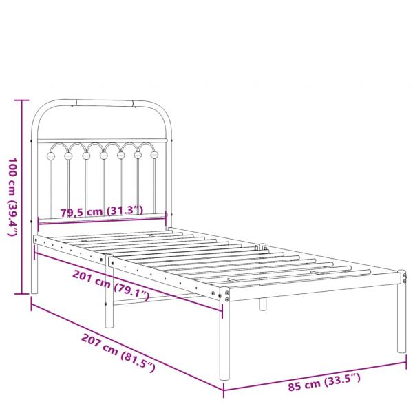 Bettgestell mit Kopfteil Metall Schwarz 80x200 cm