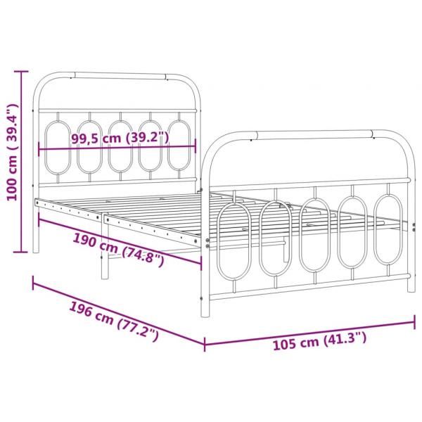 Bettgestell mit Kopf- und Fußteil Metall Schwarz 100x190 cm