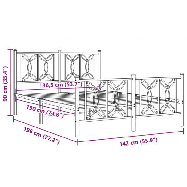 Bettgestell mit Kopf- und Fußteil Metall Schwarz 135x190 cm