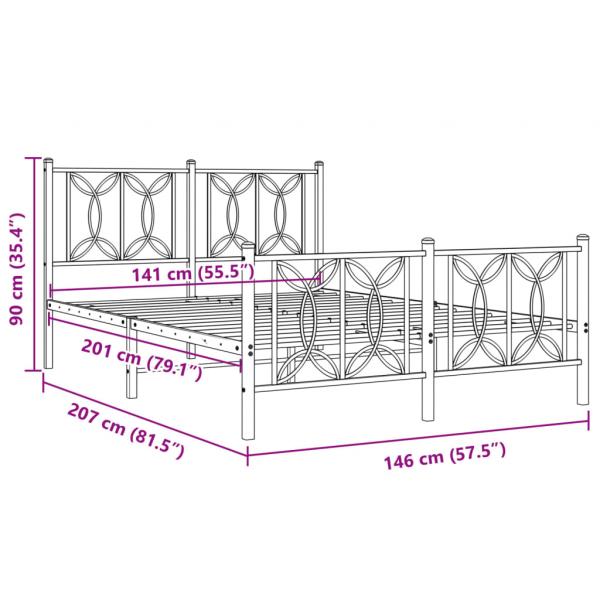 Bettgestell mit Kopf- und Fußteil Metall Schwarz 140x200 cm