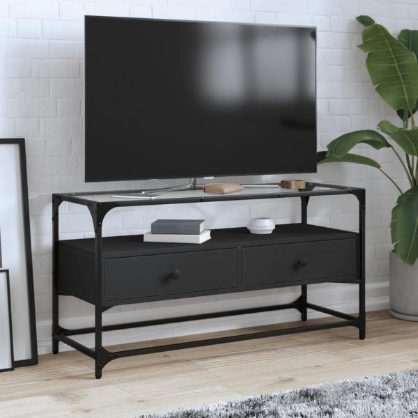 ARDEBO.de - TV-Schrank mit Glasplatte Schwarz 98x35x51 cm Holzwerkstoff