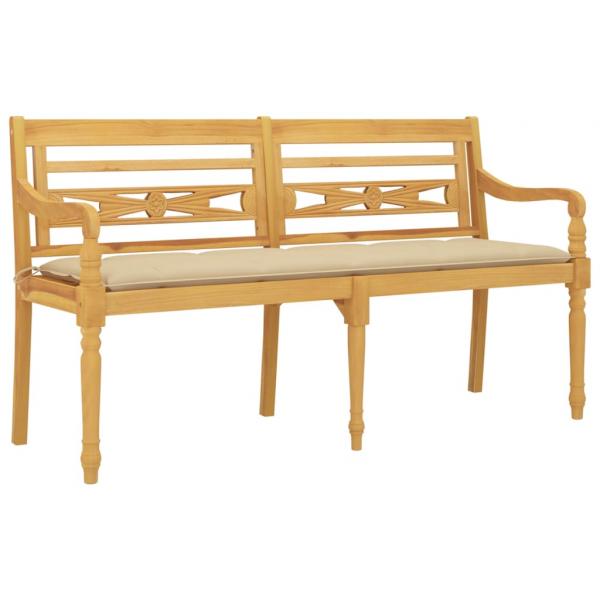 Batavia-Bank mit Beigem Kissen 150 cm Massivholz Teak