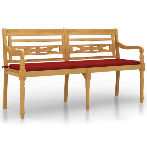 Batavia-Bank mit Rotem Kissen 150 cm Massivholz Teak