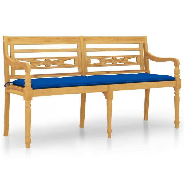 Batavia-Bank mit Blauem Kissen 150 cm Massivholz Teak