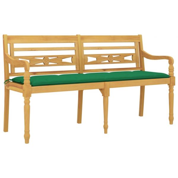 Batavia-Bank mit Grünem Kissen 150 cm Massivholz Teak