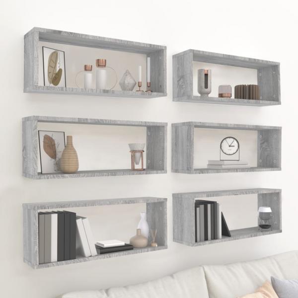 ARDEBO.de - Würfelregale 6 Stk. Grau Sonoma 60x15x23 cm Holzwerkstoff