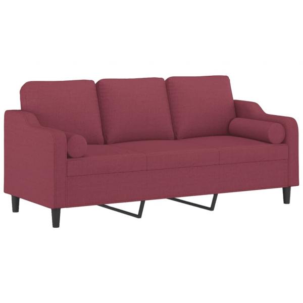 3-Sitzer-Sofa mit Zierkissen Weinrot 180 cm Stoff