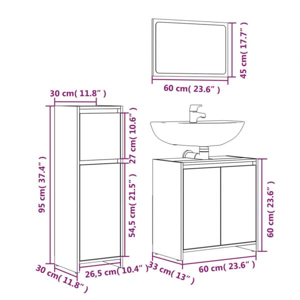 3-tlg. Badmöbel-Set Braun Eichen-Optik Holzwerkstoff