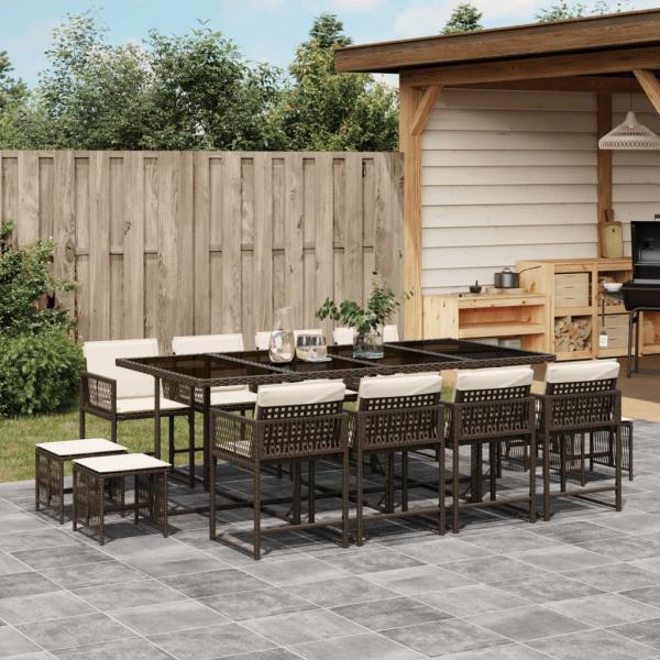 ARDEBO.de - 13-tlg. Garten-Essgruppe mit Kissen Braun Poly Rattan