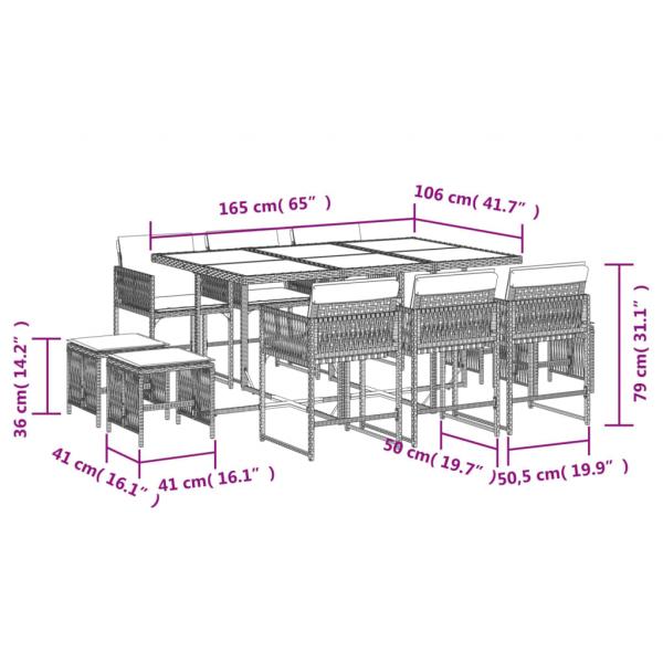 11-tlg. Garten-Essgruppe mit Kissen Braun Poly Rattan