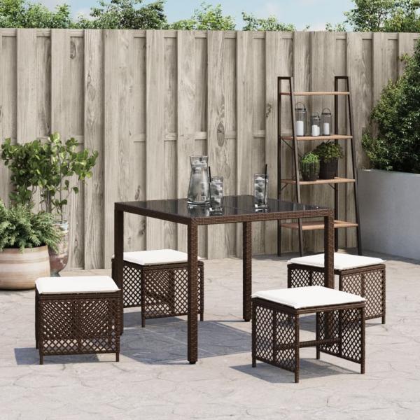 Gartenhocker mit Kissen 4 Stk. Braun 41x41x36 cm Poly Rattan