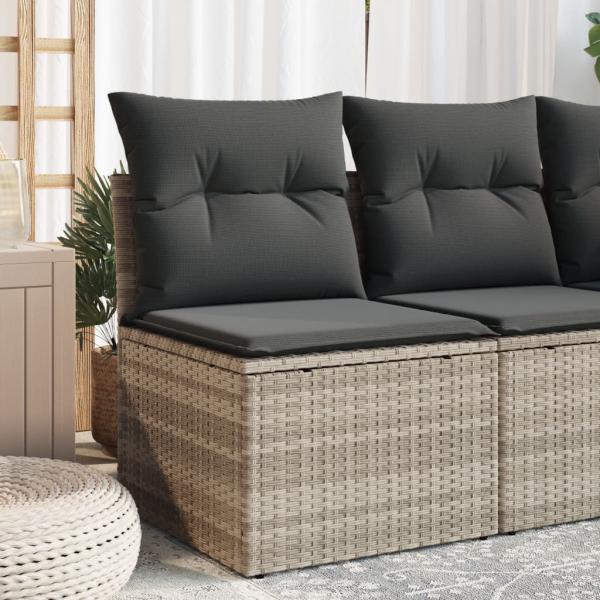 ARDEBO.de - Gartensofa ohne Armlehnen mit Kissen Hellgrau Poly Rattan