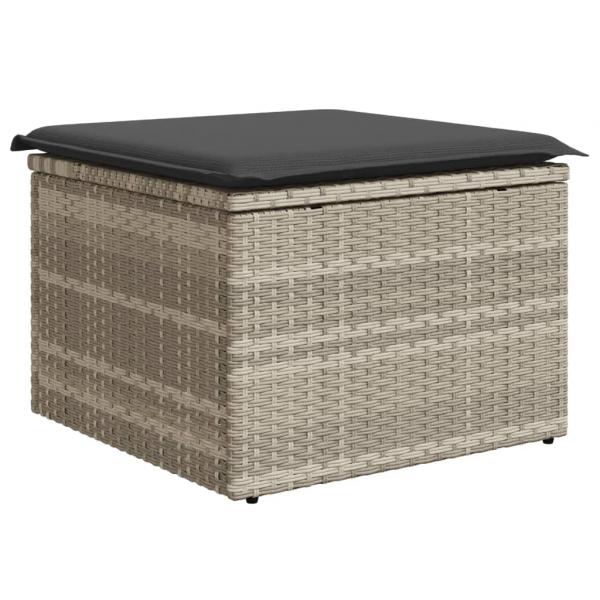 Gartenhocker mit Kissen Hellgrau 55x55x37 cm Poly Rattan