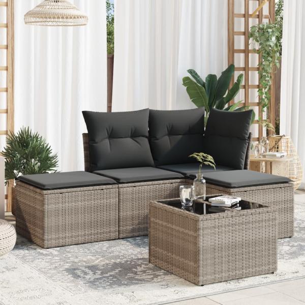 ARDEBO.de - 5-tlg. Garten-Sofagarnitur mit Kissen Hellgrau Poly Rattan