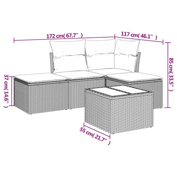 5-tlg. Garten-Sofagarnitur mit Kissen Hellgrau Poly Rattan