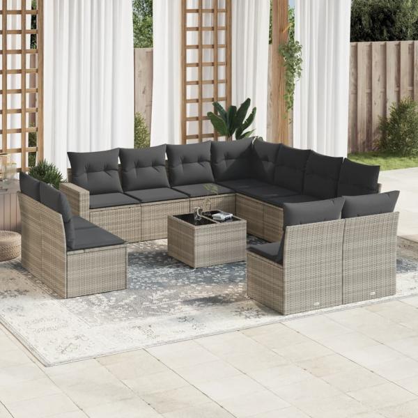 ARDEBO.de - 12-tlg. Garten-Sofagarnitur mit Kissen Hellgrau Poly Rattan