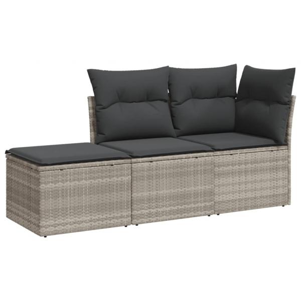 3-tlg. Garten-Sofagarnitur mit Kissen Hellgrau Poly Rattan