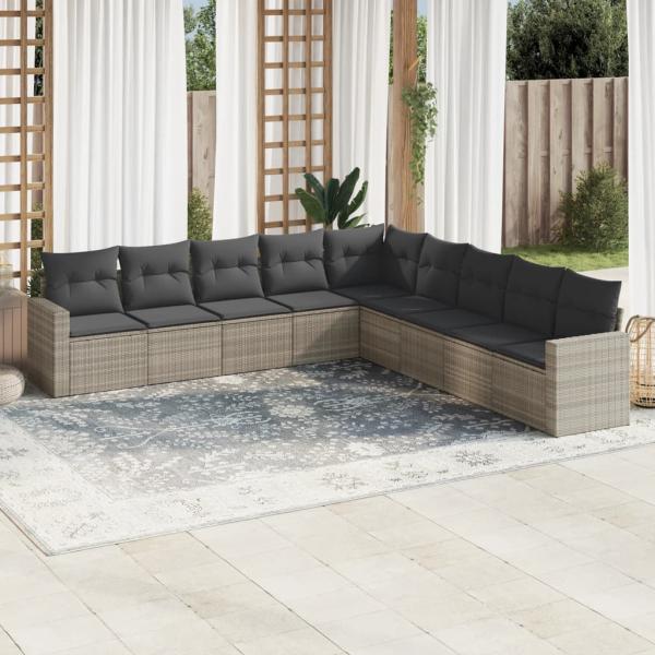 ARDEBO.de - 9-tlg. Garten-Sofagarnitur mit Kissen Hellgrau Poly Rattan