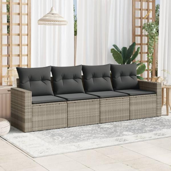 ARDEBO.de - 4-tlg. Garten-Sofagarnitur mit Kissen Hellgrau Poly Rattan