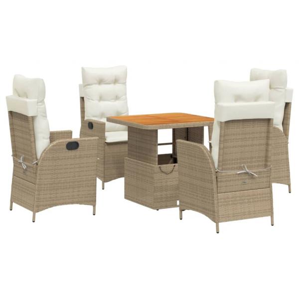 5-tlg. Garten-Essgruppe mit Kissen Beige Poly Rattan