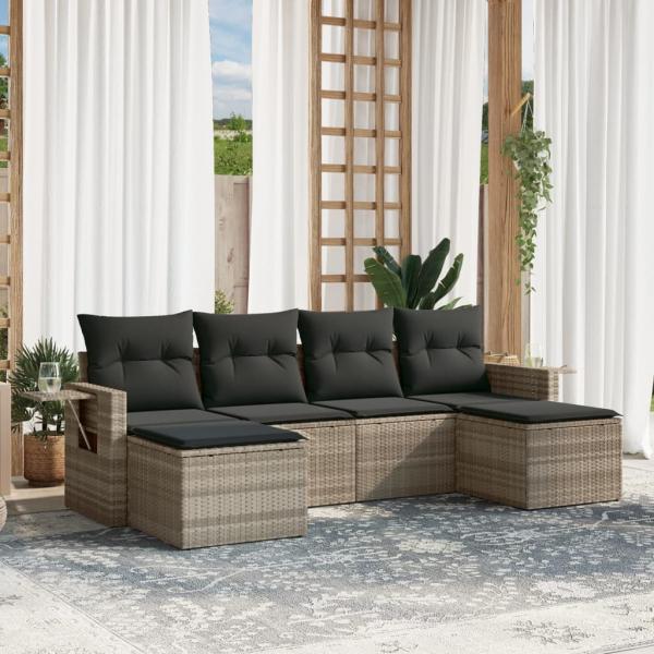 ARDEBO.de - 6-tlg. Garten-Sofagarnitur mit Kissen Hellgrau Poly Rattan