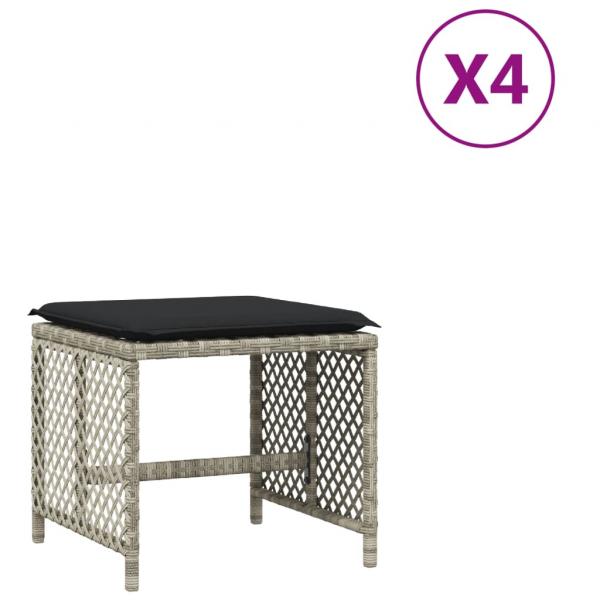 Gartenhocker mit Kissen 4 Stk. Hellgrau 41x41x36 cm Poly Rattan