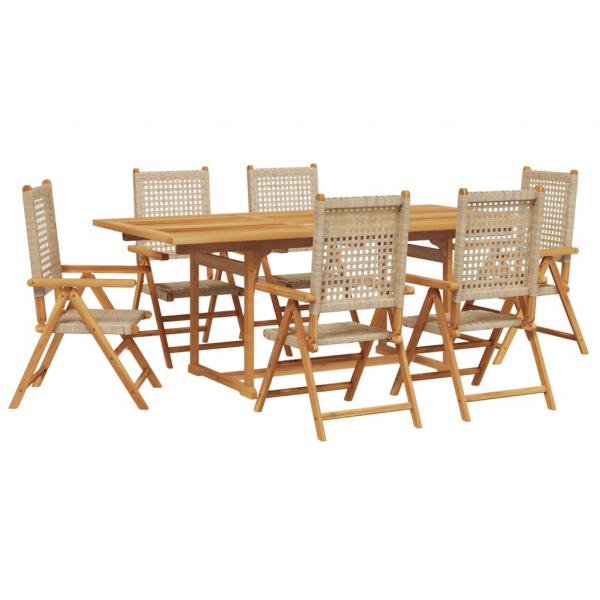 7-tlg. Garten-Essgruppe Poly Rattan und Massivholz Beige