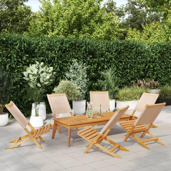 ARDEBO.de - Gartenstühle 6 Stk. Klappbar Beige Stoff und Massivholz