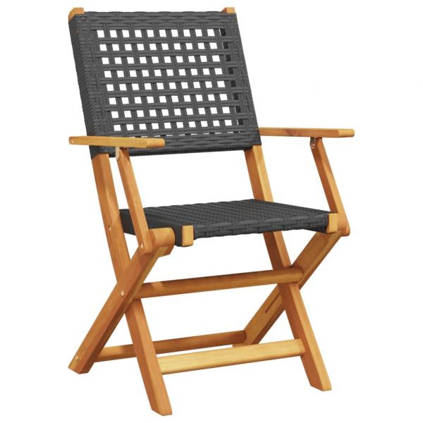 3-tlg. Bistro-Set Schwarz Poly Rattan und Massivholz