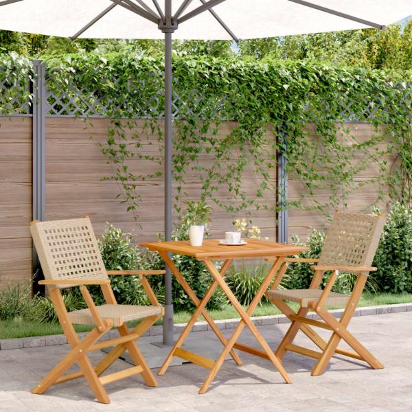 ARDEBO.de - 3-tlg. Bistro-Set Beige Poly Rattan und Massivholz