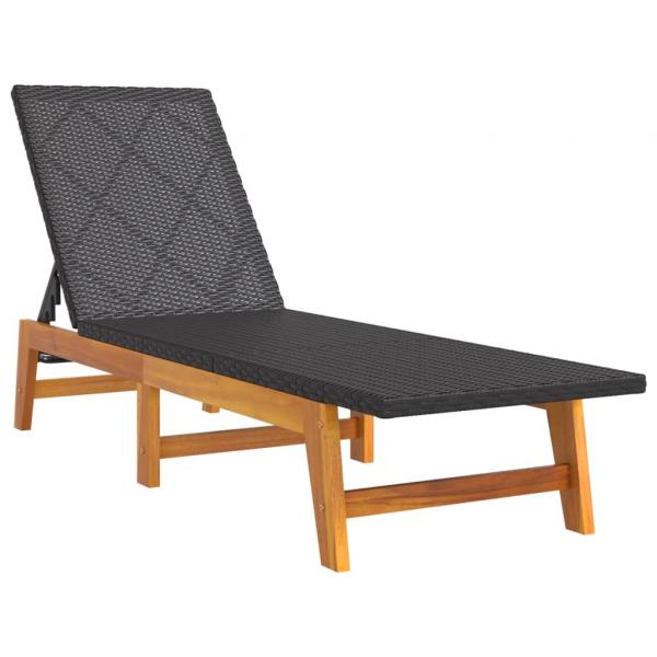 Sonnenliege mit Tisch Poly Rattan und Massivholz Akazie 