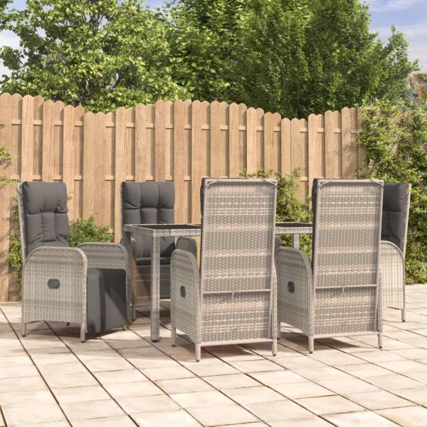 ARDEBO.de - 7-tlg. Garten-Essgruppe mit Kissen Grau Poly Rattan