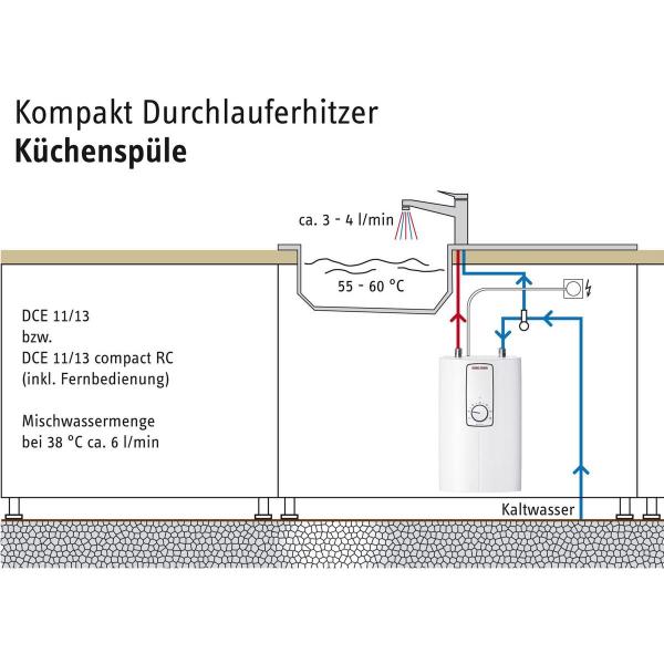 STIEBEL ELTRON DCE 11/13 RC Kompakt-Durchlauferhitzer, EEK: A, 13,5 kW, Untertischmontage (230771)