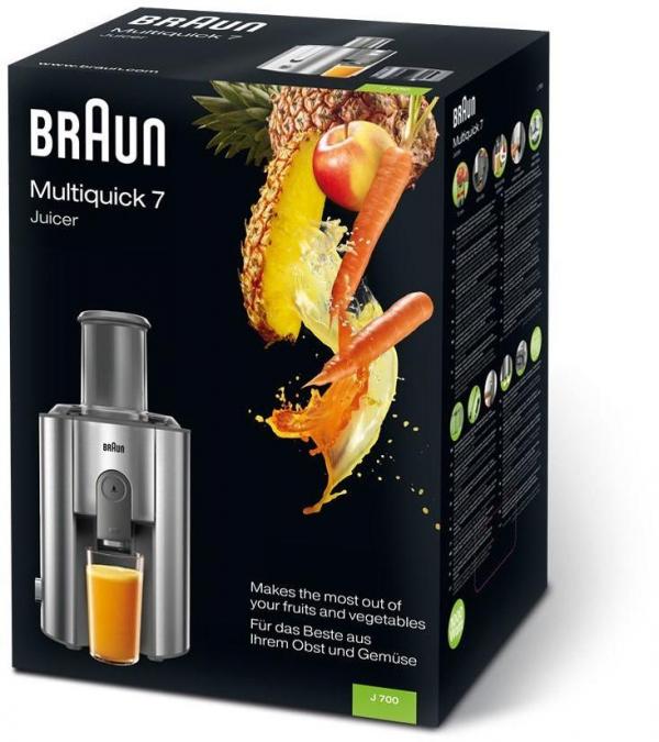 Braun J 700 Multiquick 7 Jucier, Entsafter, 1000 W, Anti-Trop-System, Spülmaschinengeeignet, edelstahl