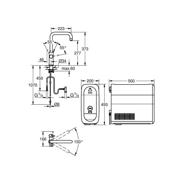 GROHE Blue Home Starter Kit, U-Auslauf, bis 150° schwenkbar, Bluetooth/WIFI, supersteel (31456DC1)