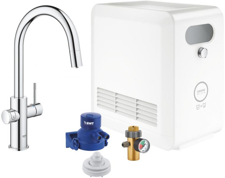 ARDEBO.de GROHE Blue Professional StarterKit, C-Auslauf, herausziehbarer Mousseurauslauf, Bluetooth/WIFI, chrom (31325002)