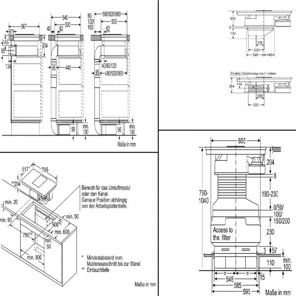 Bosch PKM845F11E EEK: A Kochfeldabzug, 80 cm breit, Glaskeramik, 690 m³/h, DirectSelect, CombiZone, TouchControl, Kindersicherung, Rahmen