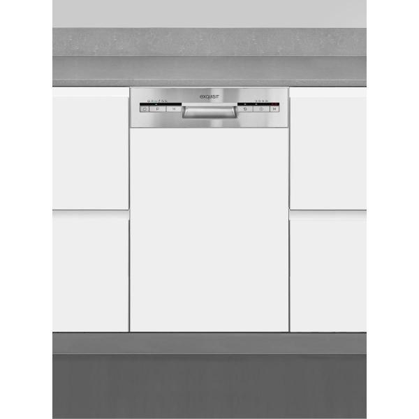 Exquisit EGSP1009-EB-030E Teilintegrierter Geschirrspüler, 45 cm breit, 9 Maßgedecke, ECO, Besteckkorb, LED Display, Edelstahl