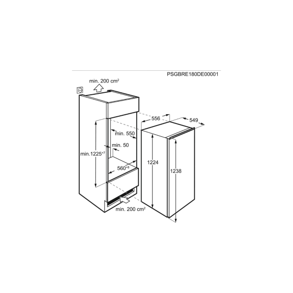 AEG SFB612F1AF Einbaukühlschrank, Nischenhöhe: 122,5cm, 181L, Festtürtechnik, OptiSpace, Frostmatic, vollautomatisches Abtauen