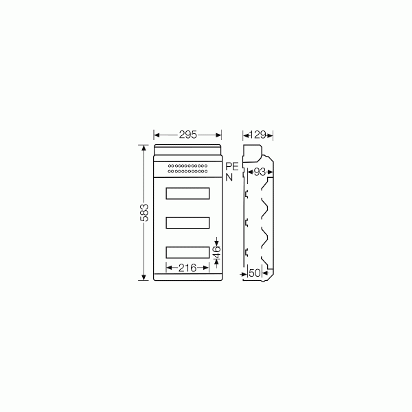 Hensel KV PC 9336 Automatengehäuse, je PE/N Anzahl x Querschnitt 6 x 25 mm², 24 x 4 mm² Cu