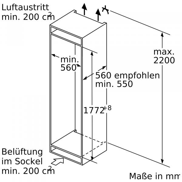 Neff KI1813FE0 N70 Einbaukühlschrank, Nischenhöhe: 177,5cm, 319l, Festtürtechnik, FreshSafe2, VarioShelf