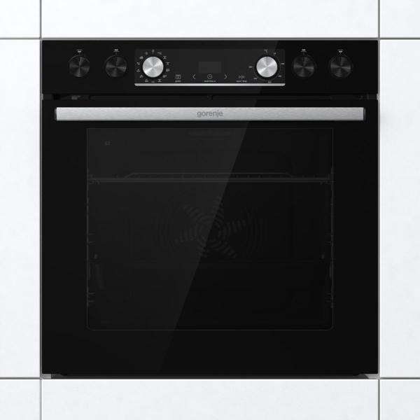 Gorenje Black Set 4 Pyrolyse Einbau-Herset mit Glaskeramikkochfeld (BCPX6737E05BG+ECD634X), 60cm breit, Pyrolyse, Pizza Funktion, Schwarz