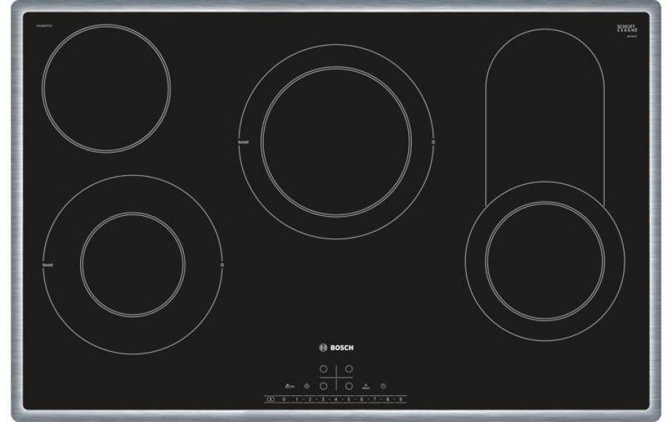 ARDEBO.de Bosch PKC845FP1D Serie 6 Autarkes Glaskeramik Kochfeld, Glaskeramik, 80 cm breit, Edelstahl-Rahmen, DirectSelect, 17 Leistungsstufen, schwarz